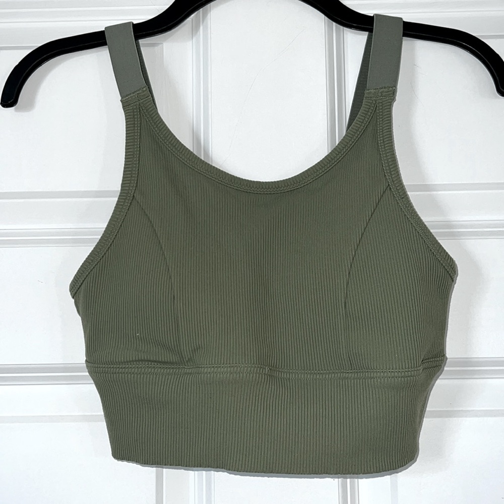 Offline by aerie sport top,  dark sage green,  like new,  ribbed,  light padding
